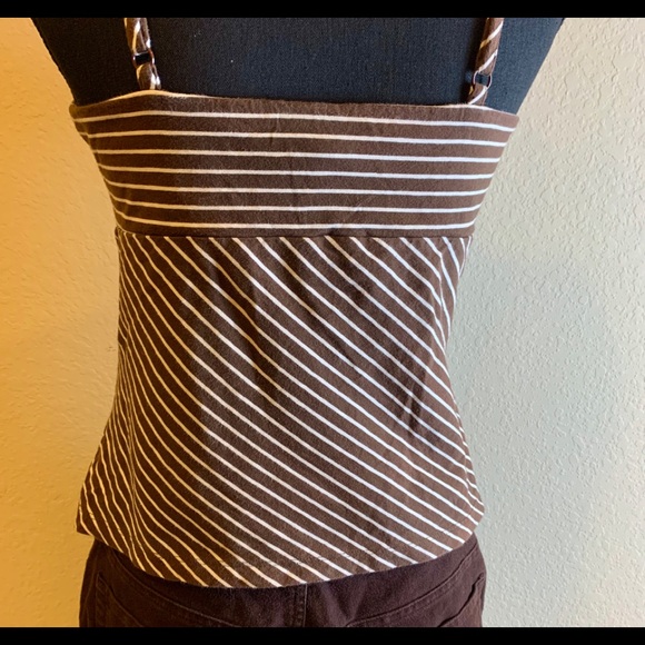 Jones New York Signature Top Brwn/Wh Stripe Size M - Picture 2 of 4